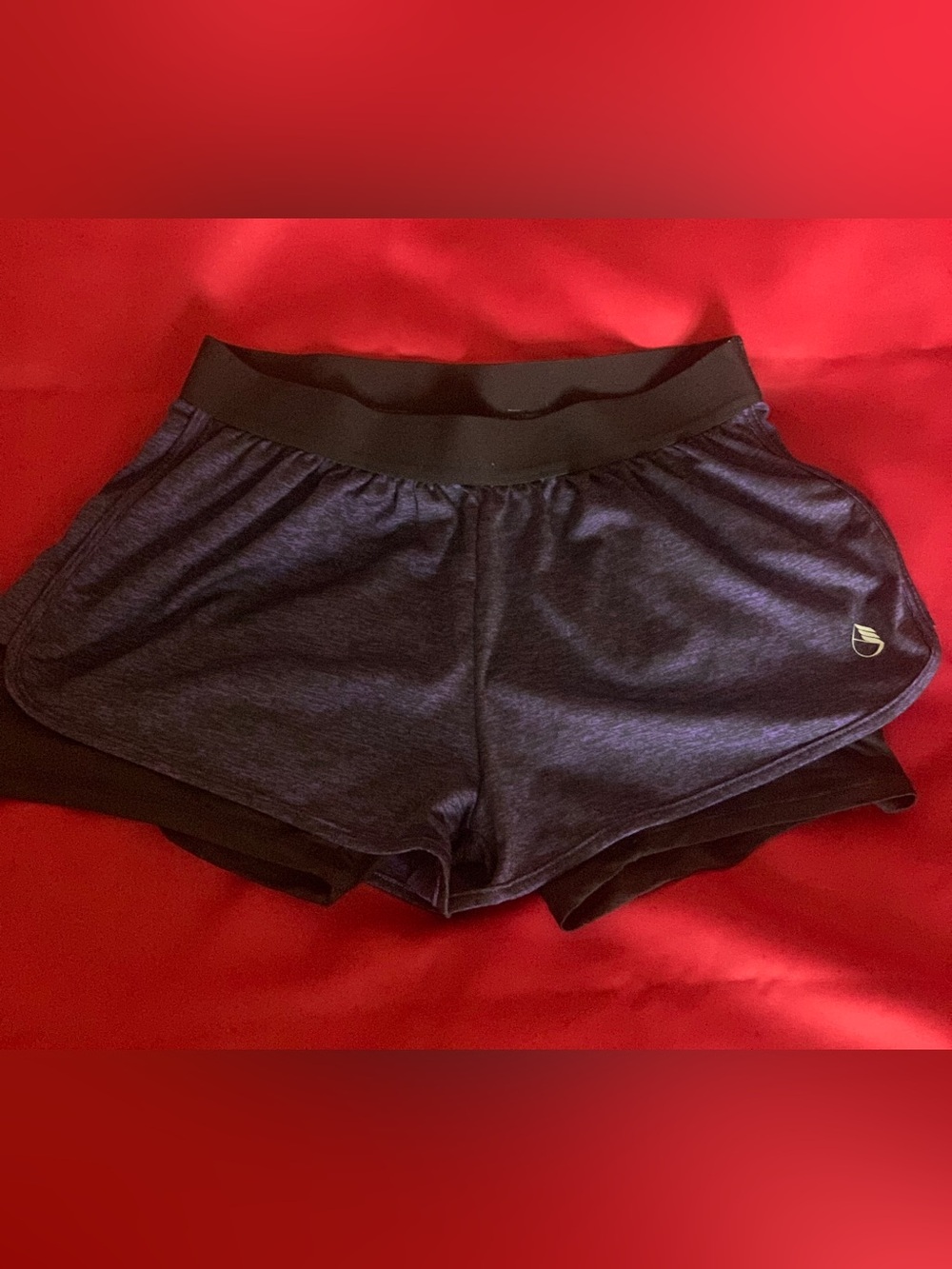Icyzone Women's Athletic Layered Navy Shorts with Black Waistband